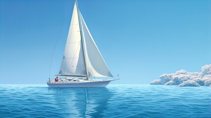 A beautiful snow-white yacht sails in the azure sea