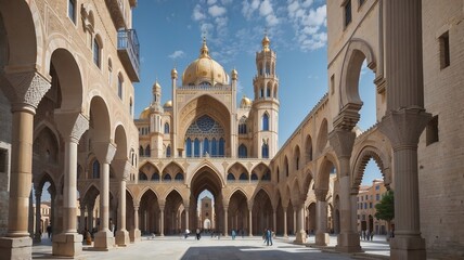 Capture the captivating fusion of architectural styles in a city where ancient Roman columns stand beside Gothic cathedrals, Moorish archways lead to Renaissance courtyards, Created with generated ai  - obrazy, fototapety, plakaty