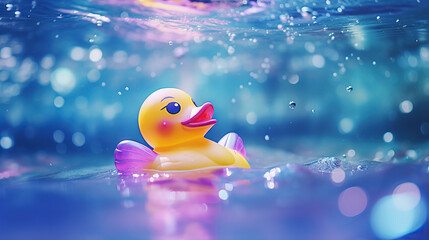yellow duck toy Floating Peacefully on a Clear River.