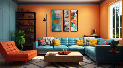 the interior design of the living room is cool and comfortable