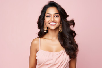 Obraz premium Happy Indian Woman On Pink