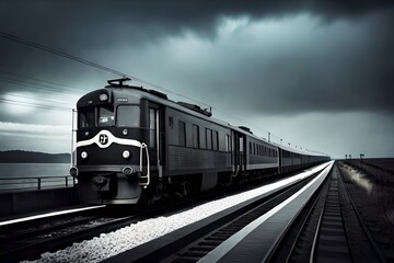 Fototapeta premium train on the railway, wallpaper of a train, Generative AI