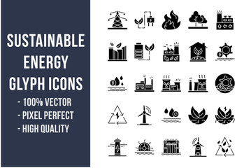 Sustainable Energy Glyph Icons - obrazy, fototapety, plakaty