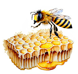 Plaster miodu i pszczoła ilustracja - obrazy, fototapety, plakaty