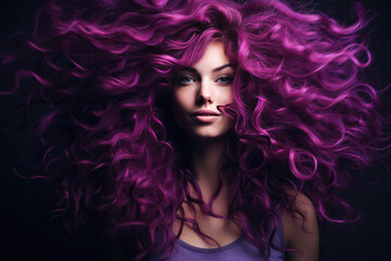 Fototapeta premium Woman With Long Purple Curly Hair