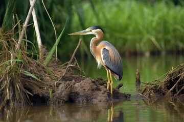 Fototapeta premium A bird standing in the water near the shore