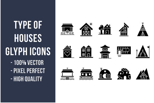 Type of Houses Glyph Icons
