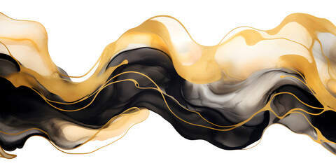 Abstract marble texture with black and golden watercolor alcoholic liquid background. Generative AI