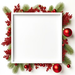 Fototapeta na wymiar Christmas mock up composition. Blank photo frame with decoration