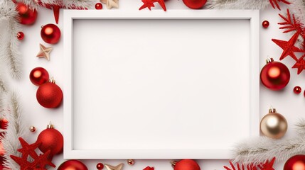 Christmas mock up composition. Blank photo frame with decoration - obrazy, fototapety, plakaty