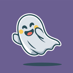 Halloween cute ghost illustration, flat design vector for halloween