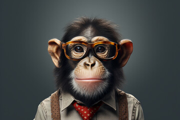 cute monkey wearing glasses - obrazy, fototapety, plakaty