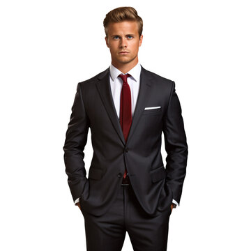Business man in suit and tie with gelled hair isolated on transparent background