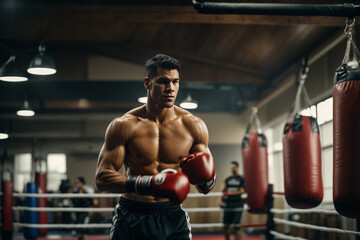 Fototapeta na wymiar A boxer training in a gym. Generative AI.