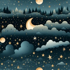 Moon night seamless pattern