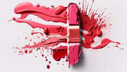 cosmetics texture pieces of smeared lipstick on a white background. Generative AI,