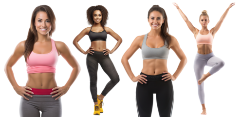 Set of beautiful athletic girls in fitness uniforms, cut out