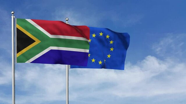 European Union Flag Waving With Flag Of SOUTH AFRICA