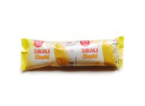 Guwahati, Assam, India - September 21, 2023 : Kwality Wall's Shikanji Chuski is an ice pop made from lemon based drink called Shikanji. 