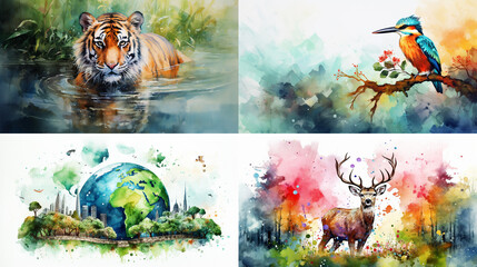 collage of animals in the forest