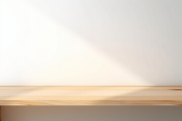 Empty wooden pedestal on kitchen table before white brick wall