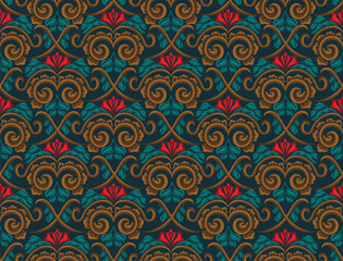 The pattern of beautiful floral motifs is seamless, neatly arranged without being continuous

