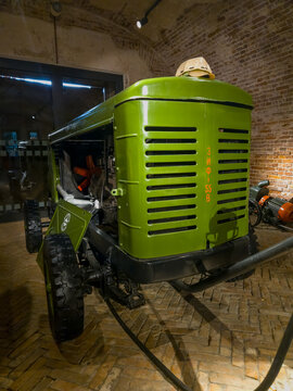 Daugavpils, Latvia - July 02, 2023: Retro technic, air compresor