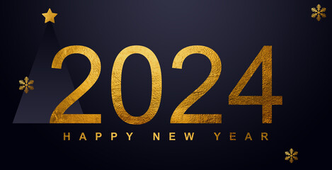 Happy new year 2024 design with shiny golden numerals. Surrounded by luxurious gold glitter....