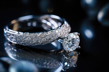 Close-up of a sparkling silver wedding ring