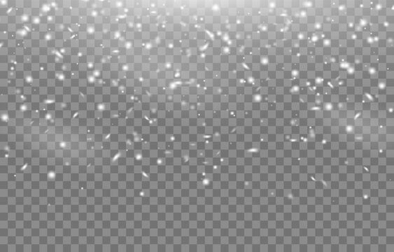 Vector snow background png. Snow png. Snowfall, blizzard, winter. Falling snowflakes. Christmas background.