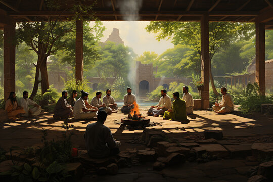 villagers gathered in a communal space, fostering a sense of unity and the importance of social connections in rural life