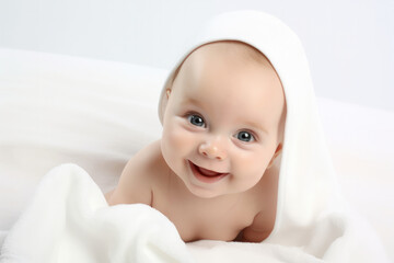 Newborn  baby close up, happy baby