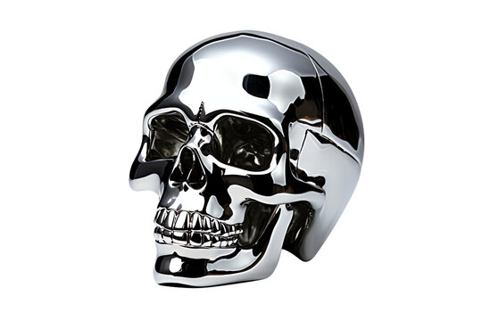 Metal head chrome skull isolated on white background, futuristic style