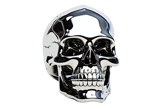 Metal head chrome skull isolated on white background, futuristic style