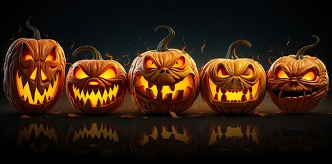 halloween pumpkins on dark background