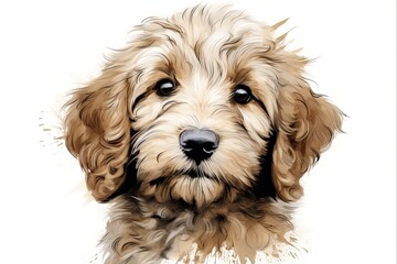 Adorable Goldendoodle Dog Breed Illustration on White Background - Featuring a Cute Puppy Canino - obrazy, fototapety, plakaty