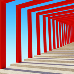 minimalist architectural red stairs 3d render