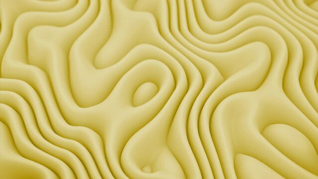 Background animation with yellow liquid waves. Design. Hypnotic randomly flowing waves.