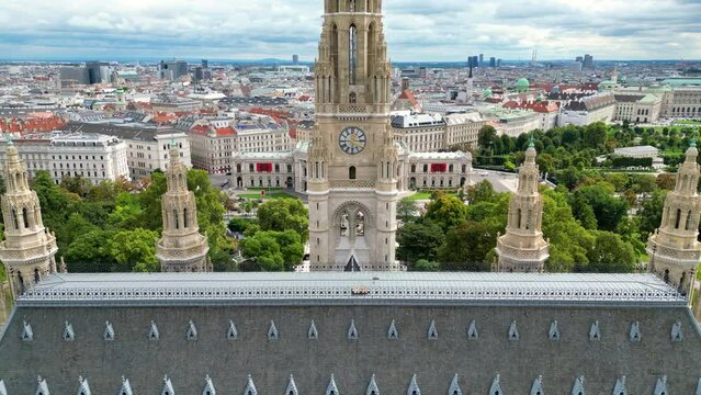 Vienna skyline aerial view downtown vienna city hall austria drone footage view of city centre vienna cathedral,city hall and opera vienna icon top view.