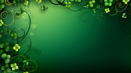 Abstract green floral background with shamrock leaves and Patrick Day.