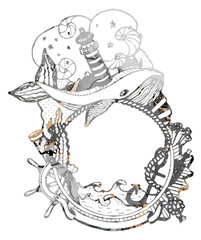 Watercolor Whale. Watercolor Whale, lighthouse.