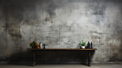 Inside a studio room, you'll find minimalist gray wall interiors with a concrete backdrop and...