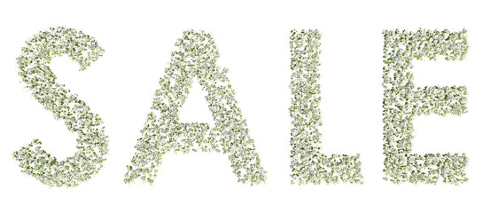 sale text made of plants, 3D rendering with transparent background