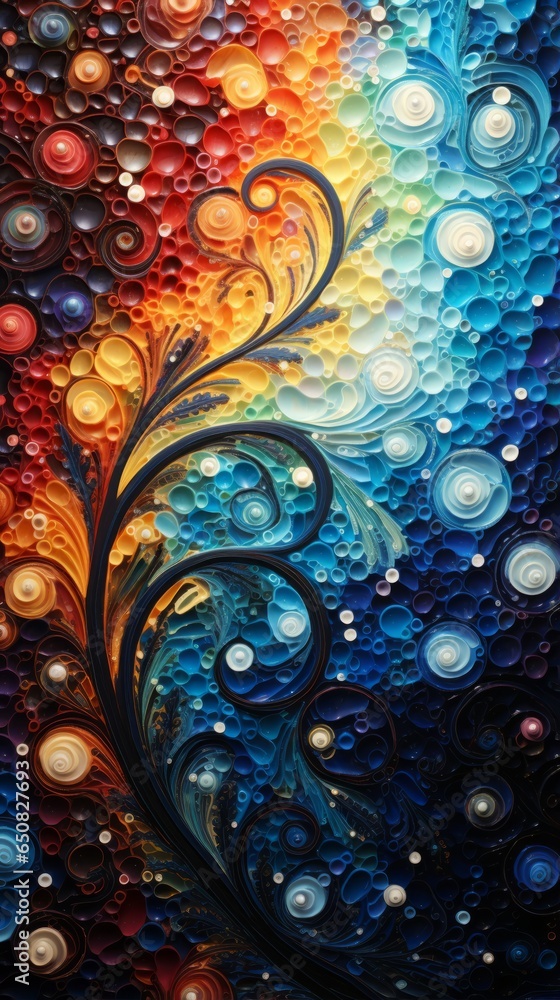Poster A vibrant and dynamic abstract painting on a dark canvas