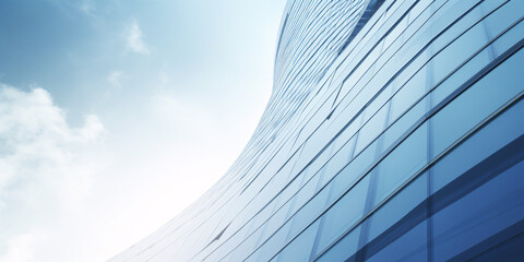 3D perspective: Office skyscraper with sleek curved glass windows.