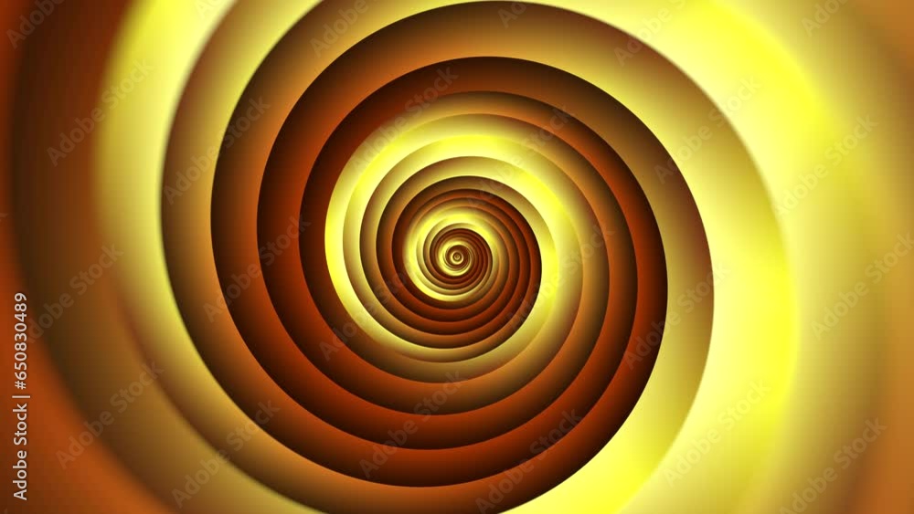 Poster minimal spiral in infinite rotation. abstract background in yellow golden color. dizzy concentric pa