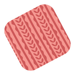 Square sticker. Vector red knitted textile patchwork. Best for web, print and New Year element, Christmas decoration, Winter design element for Postcard, Card, Flyer.