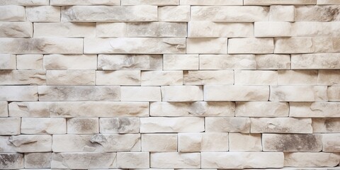 Obraz premium Rock stone brick tile wall aged texture detailed pattern background in yellow cream beige color