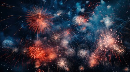 Fototapeta premium Fireworks at New Year in the night sky, Generative AI