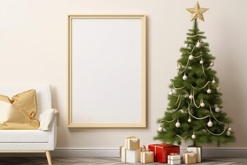Christmas mockup frame, mockup posters in living room Christmas interior, Generative AI 